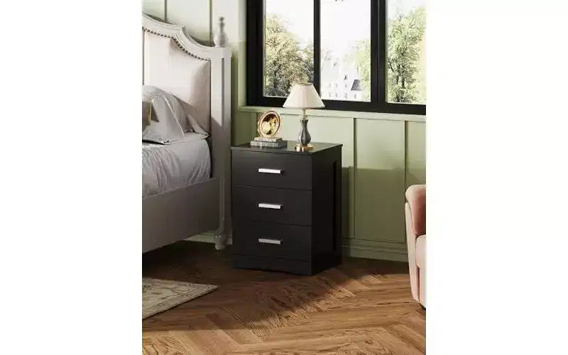 DEXYLLO Night Stand, Wood Nightstand with 3 Drawers, Bed Side Table for Bedroom, Living Room, Dorm
