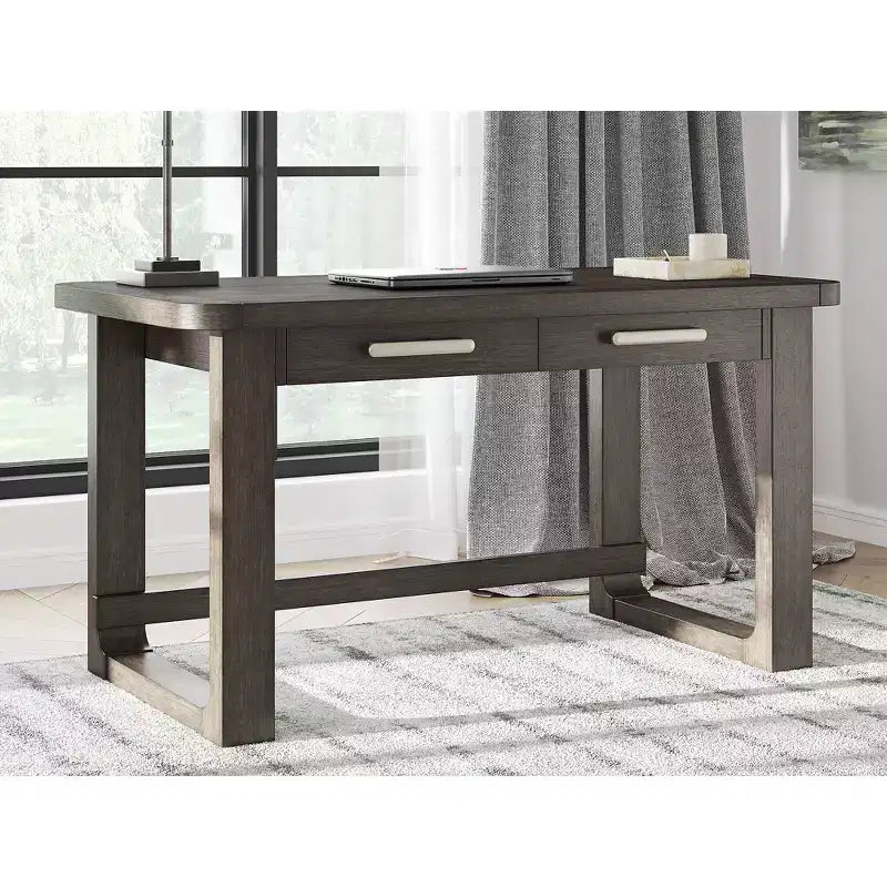 Signature Design by Ashley Breckington Home Office Desk with 2 Drawers - Dark Brown Wood Finish and Cord Management Cutout