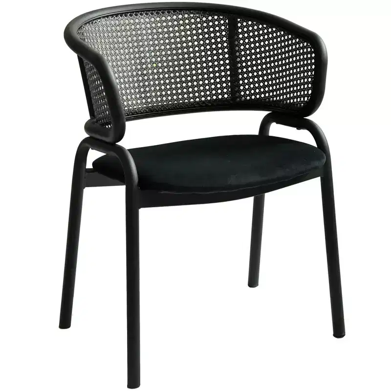 LeisureMod Ervilla Modern Dining Side Chair  Cozy Upholstered Accent Armchair with Black Iron Legs, Kitchen, Dining Room, Cafe, Restaurant Seating