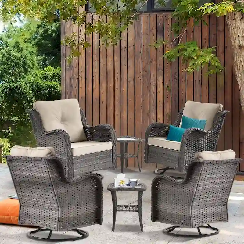6-piece Wicker Outdoor Patio Furniture Set with Swivel Rocker Chairs