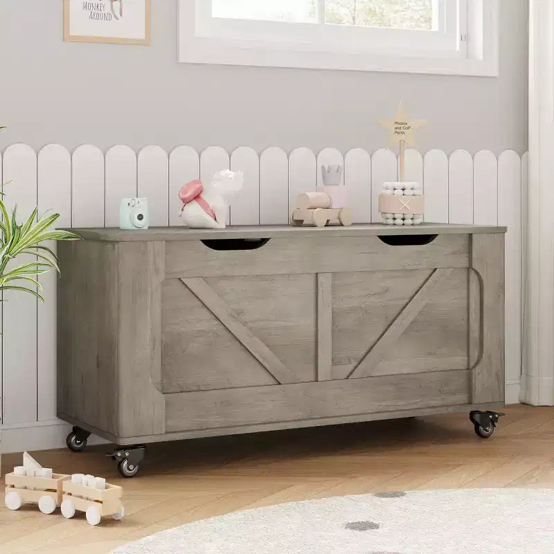 COZONY 39 Storage Chest with Wheels, Modern Wood Storage Bench, 350 lbs Load, Entryway, Bedroom, Living Room, Grey