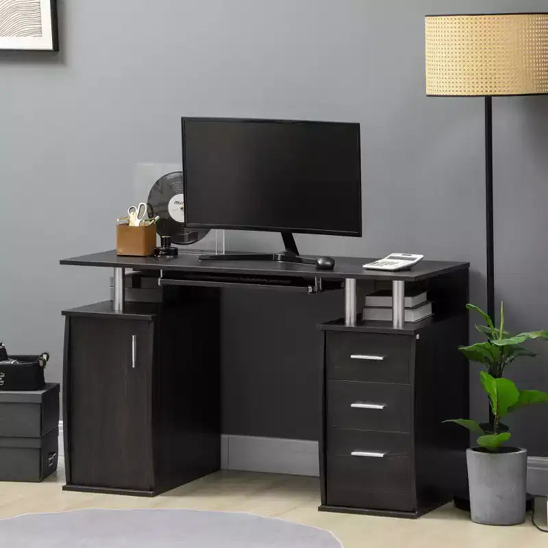 HOMCOM 47 Computer Desk with Keyboard Tray and Storage Drawers, Home Office Workstation Table with Storage Shelves