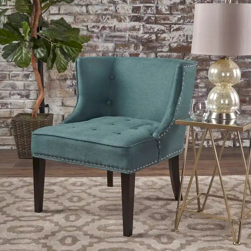 Button-Tufted Accent Chair with Nailhead Trim & Curved Silhouette