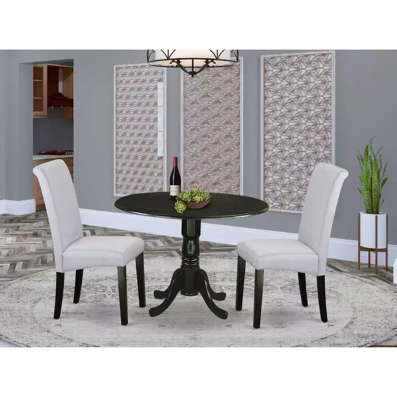 Kitchen Table Set 3 Piece Round Dining Table & Chairs Nordic Modern Design 42 Inch