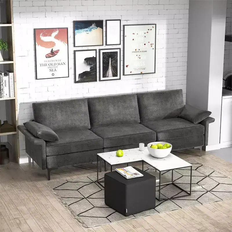Costway Modern Modular Fabric 3-Seat Sofa Couch Living Room Furniture w/ Metal Legs Blue\Grey