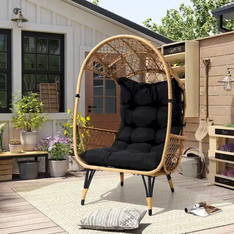 Pellebant Outdoor Cushioned Wicker Basket Egg Chair - 23.2 in D x 27.5 in W x 56.7 in H