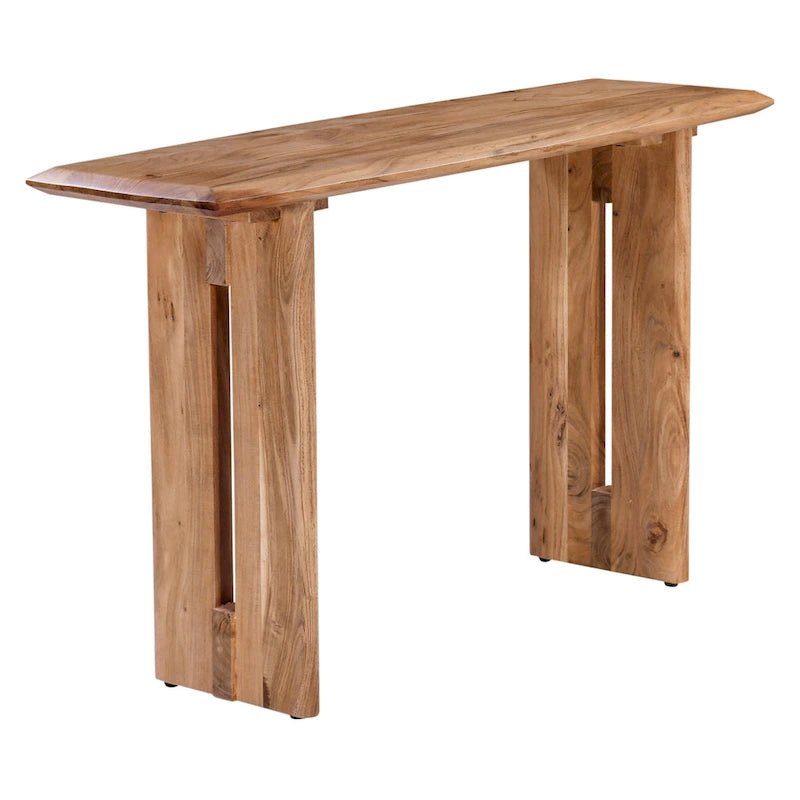 Acacia Wood Console Table with Double Pedestal Base, 51 Inch