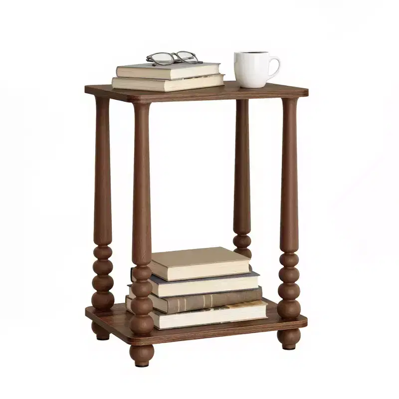 Side Table, Nightstand for Small Spaces, with Shelf, Solid Wood Legs, Mid-Century Modern