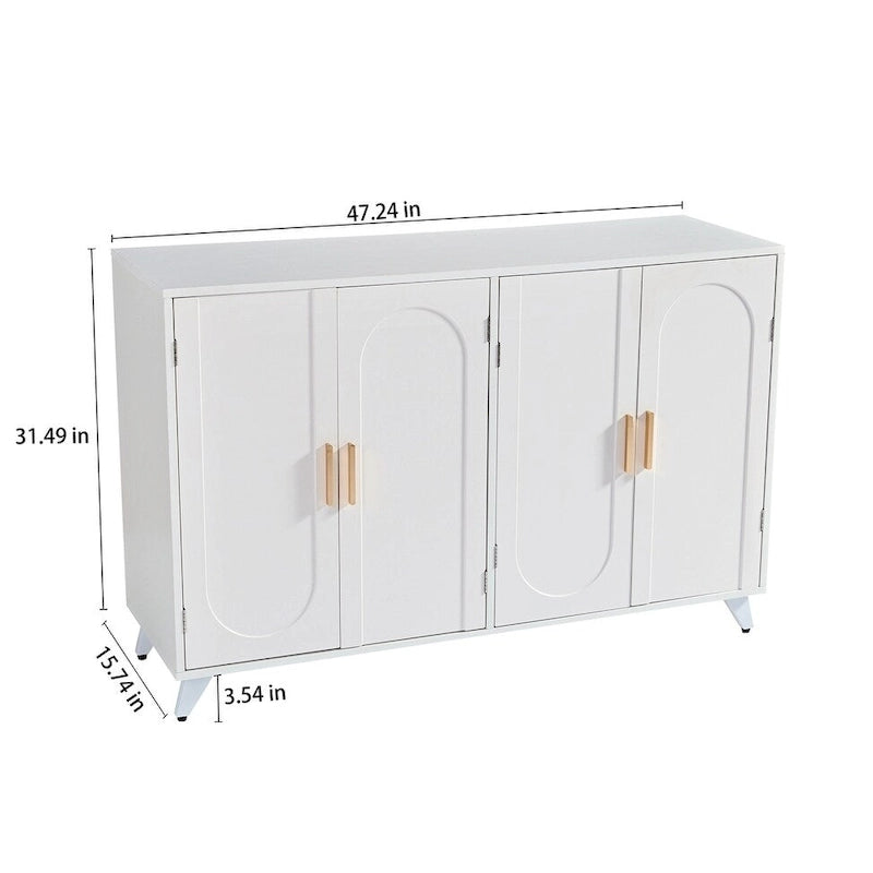 White 4-Door Water Ripple Sideboard Buffet Cabinet with Removable Shelves
