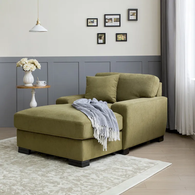 Modern Mid-Century Oversized Chaise Sleeper Sofa with Pillow