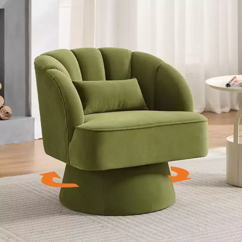 Modern Swivel Barrel Accent Chair, 360 Degree Velvet Upholstered Armchair with Striped Backrest & Plush Padding, Comfy Round Lounge Chair 2 PCS