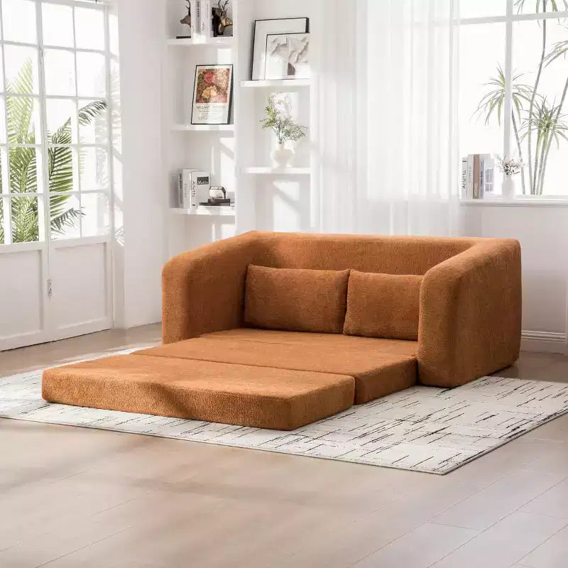 Modern 2-in-1 Convertible Sofa Bed with Pillows, Chenille Foldable Loveseat Floor Sleeper Couch for Living Room or Guest Room - Panipeachy