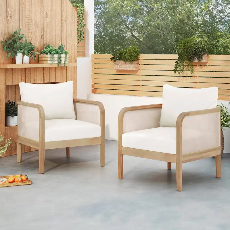 Set of 2,Outdoor Chair,Textilene Patio Furniture,Waterproof Thick Cushion Deep Seating,Weight Capacity 400lbs,Light Teak Finish
