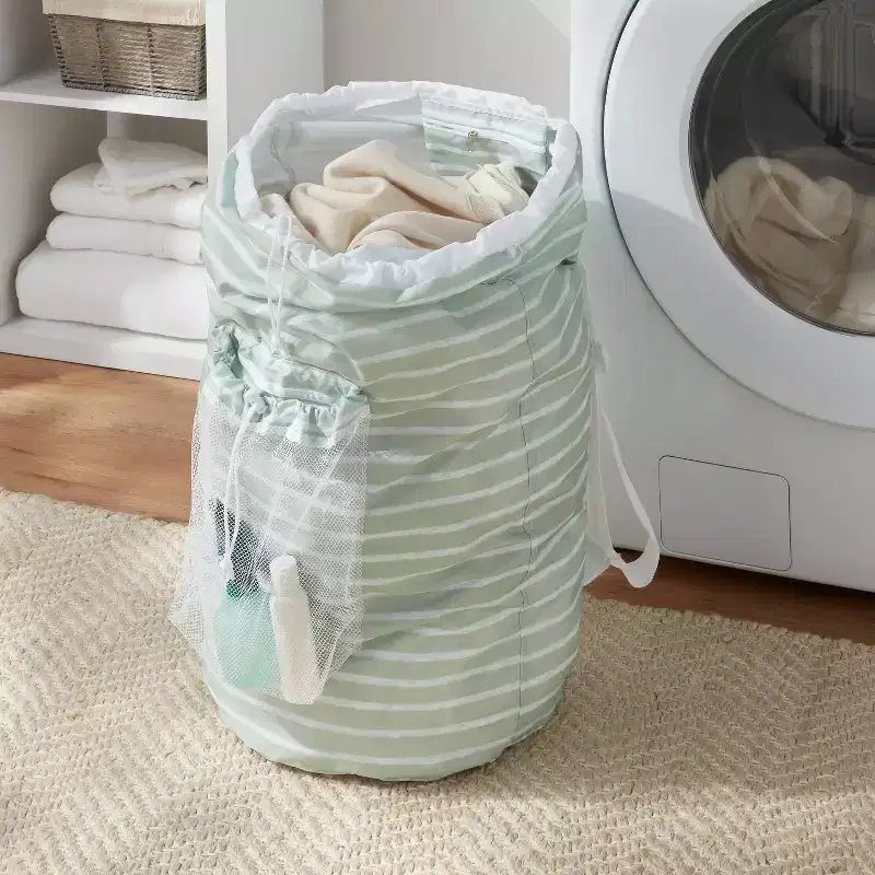 Backpack Laundry Bag Green - Brightroom™: 50L Capacity, Daydream Green, Stripe Pattern, Multipurpose, 1 Handle
