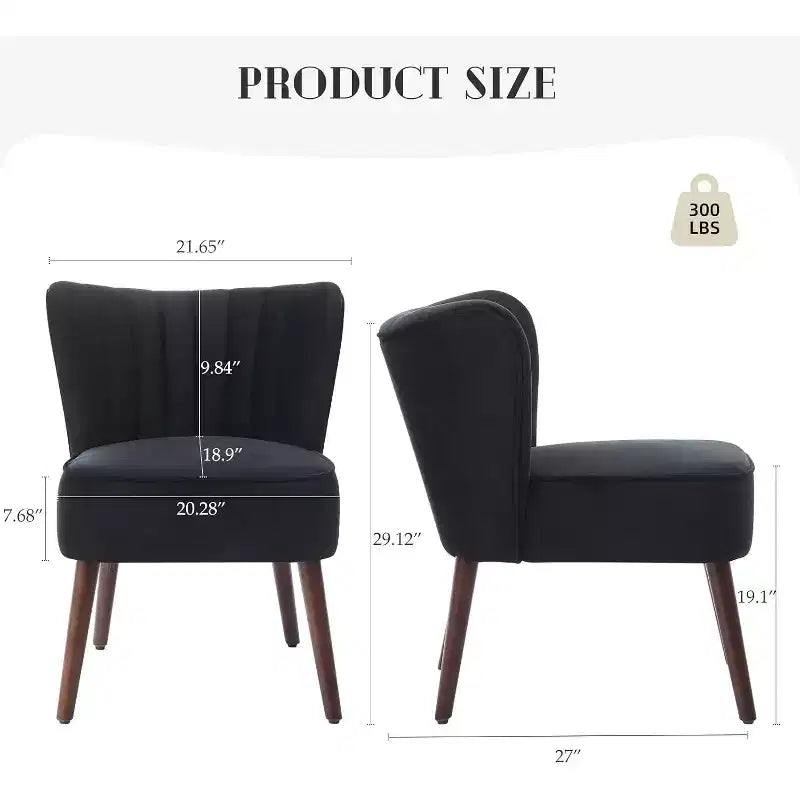 Modern Velvet Accent Chair  Armless Design, 300lbs Capacity with Wooden Legs for Living Room, Bedroom & Office (Black/Green/Beige)