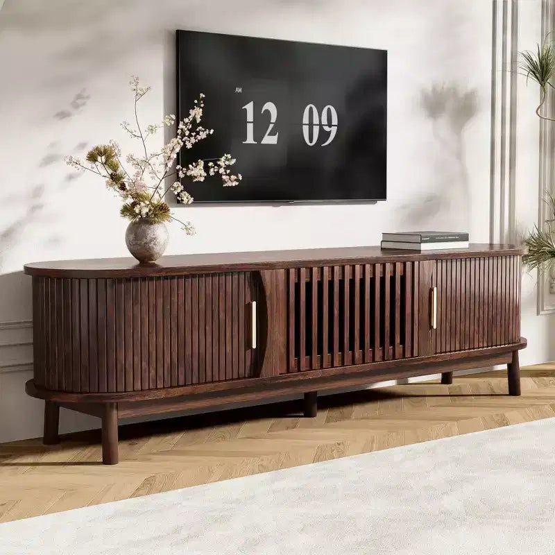 GDFStudio Scottie Wood TV Stand with Drop-Down and Sliding Doors Cabinet