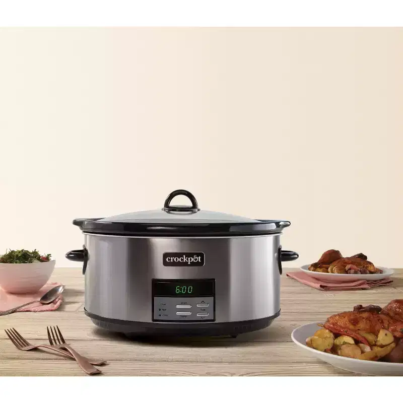 Crock-Pot 8qt Programmable Slow Cooker Black Stainless: Digital Timer, Keep Warm, Removable Stoneware, Dishwasher-Safe
