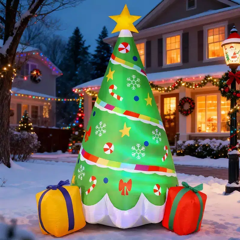 Joyfy 6 FT Christmas Tree Inflatable Outdoor Decorations, Rainbow Ribbon Christmas Tree with LEDs for Xmas Party Indoor Outdoor Yard Garden Lawn Decor