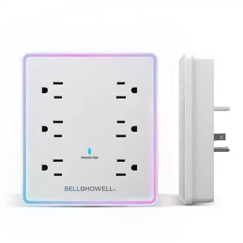 Bell+Howell Surge Protector Power Strip Flat Wall Plug Outlet Extender with LED Light 6 Outlets 4 USB Ports