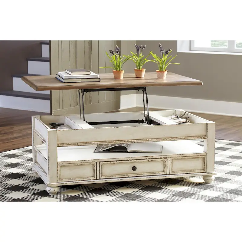 White/Brown Traditional Lift Top Coffee Table