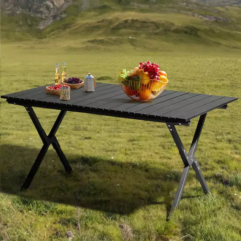 NAYSAYE Patio End Table Folding Camping Table Carbon Steel Roll Up Design 220lbs Load Capacity for Outdoor Use, Black, 33.86*23.62*16.54