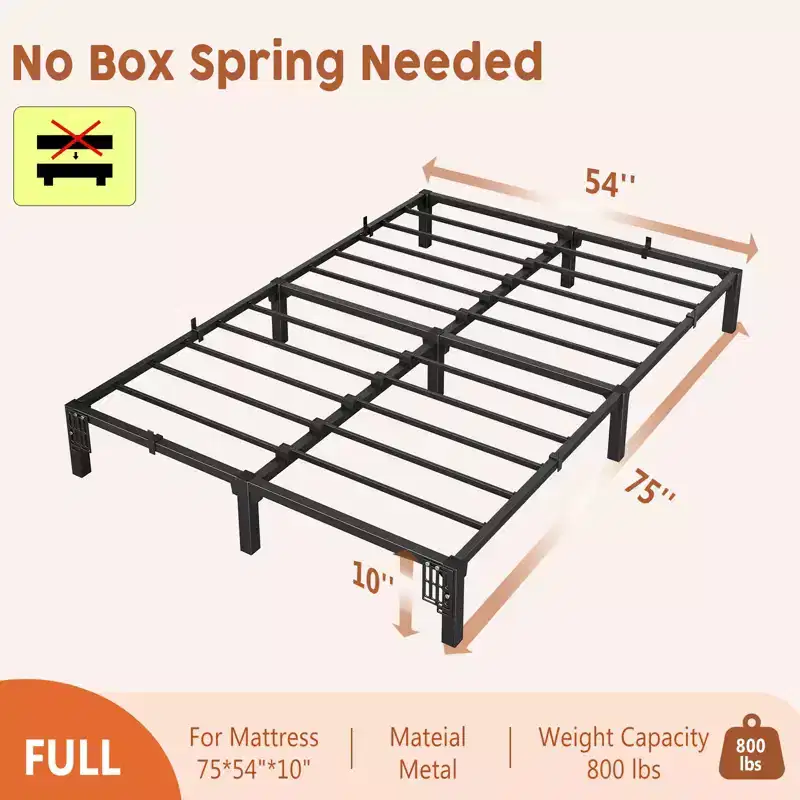 800 Lbs Sturdy Metal Platform with Durable Iron Slat Support and Legs, Easy Assembly, Storage Space Under Bed, No Box Spring & Screws Needed