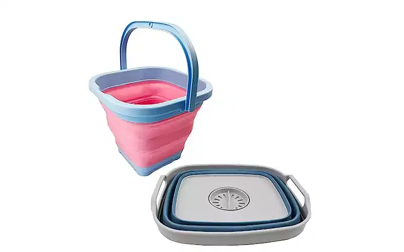 SAMMART Combo Collapsible Dish Drainer with Bucket - Space Saving, Camping Set, Picnic Set, Indoor or Outdoor use, Foldable Storage.