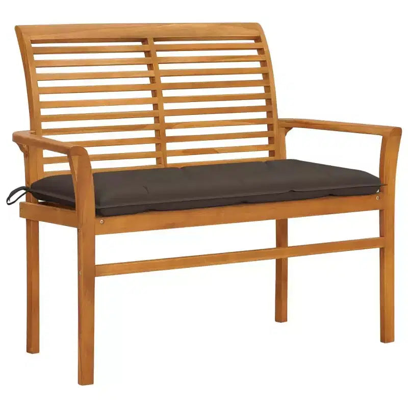 vidaXL Solid Teak Wood Patio Bench with Taupe Cushion - 44.1 Outdoor Garden Furniture with High Weather Resistance and Smooth Fine Sanded Finish
