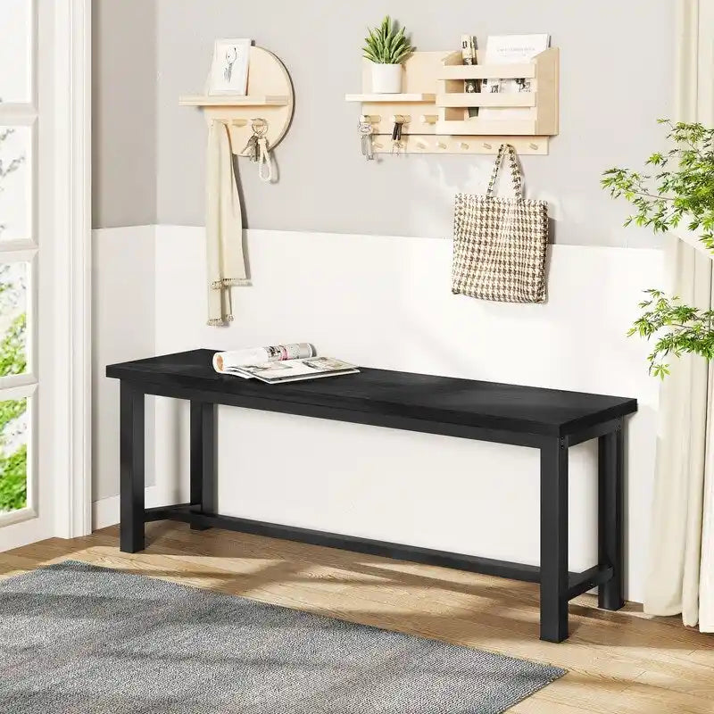 Industrail Style Dining Bench 2 Pieces Set, Wooden & Steel Dining Benches Set of 2, Durable and Stable Entryway Benches