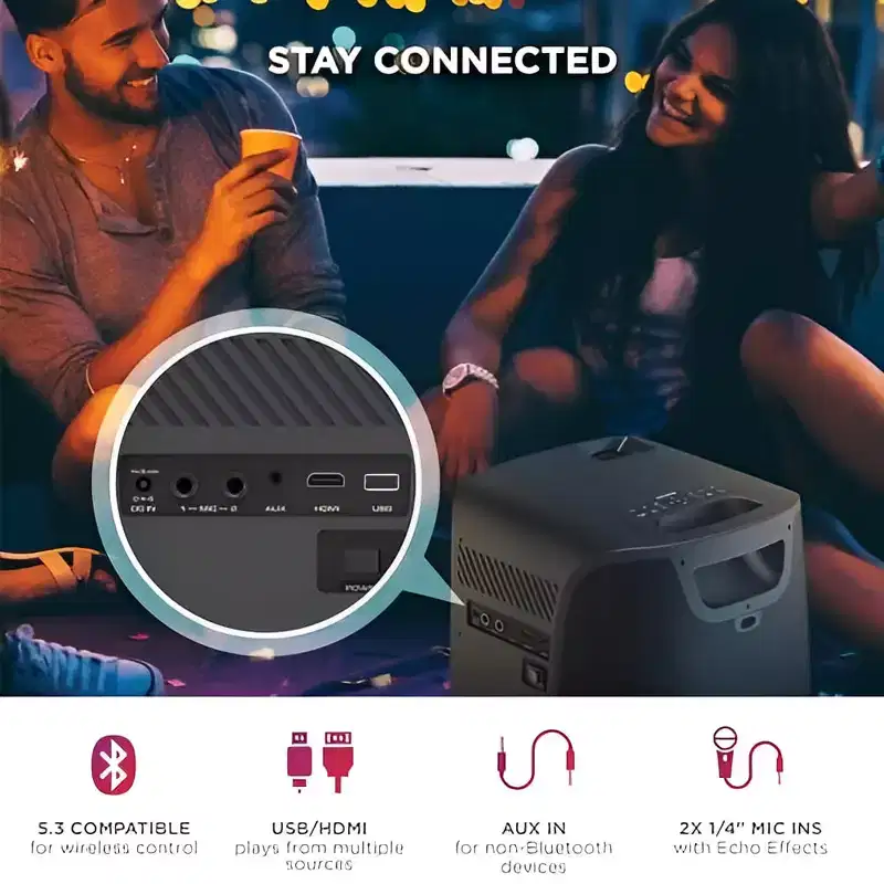 Refurbished: ION Audio Projector Deluxe HD Battery/AC Powered 720p HD LED BT-enabled - Manufacturer Refurbished