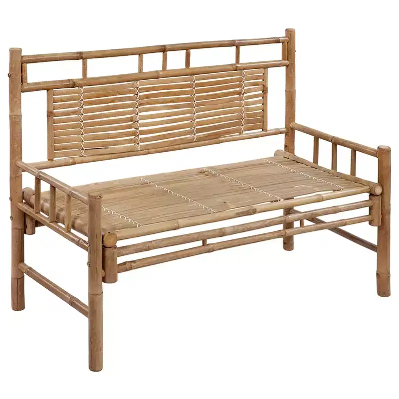 Garden Bench Light Blue Cushion, Natural Bamboo Bamboo 47.2 in