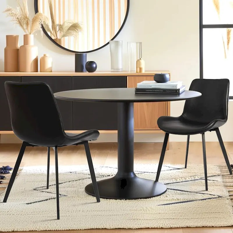 Mid Century Dining Chairs with Soft PU Leather Cushion Seat&Metal Legs,Set of 2,Black
