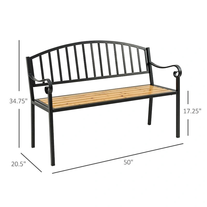 Outsunny 50 Wood Garden Bench with Backrest and Steel Frame