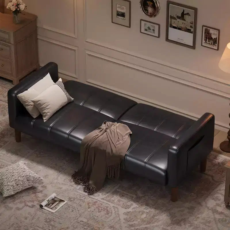 Convertible Futon Sofa Bed, 75 Faux Leather Loveseat with 3 Adjustable Angles, Mid-Century Modern Couch for Living Room Guest Bedroom