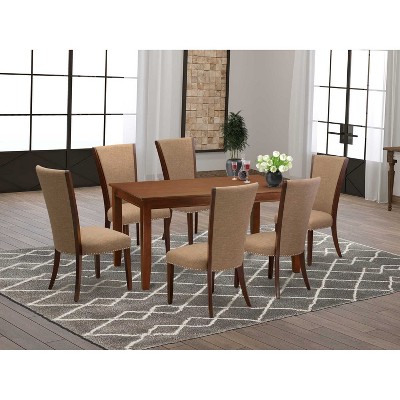 HomeStock 7-Piece Mahogany Finish Solid Wood Top Dining Table with 6 Chairs