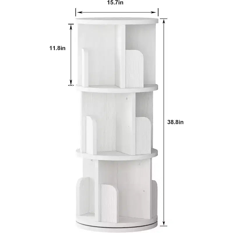 3-Tier Rotating Bookcase with 360 Degree Display, Corner Spinning Shelf for Small Spaces, Wood Tone Finish Storage Organizer for Bedroom