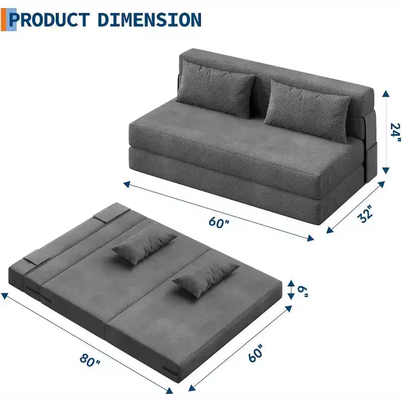 Acekool 4-in-1 Folding Sofa Bed & Chair, Convertible Sleeper with Tufted Design, Adjustable Backrest & Pillow for Living Room, Guest Room