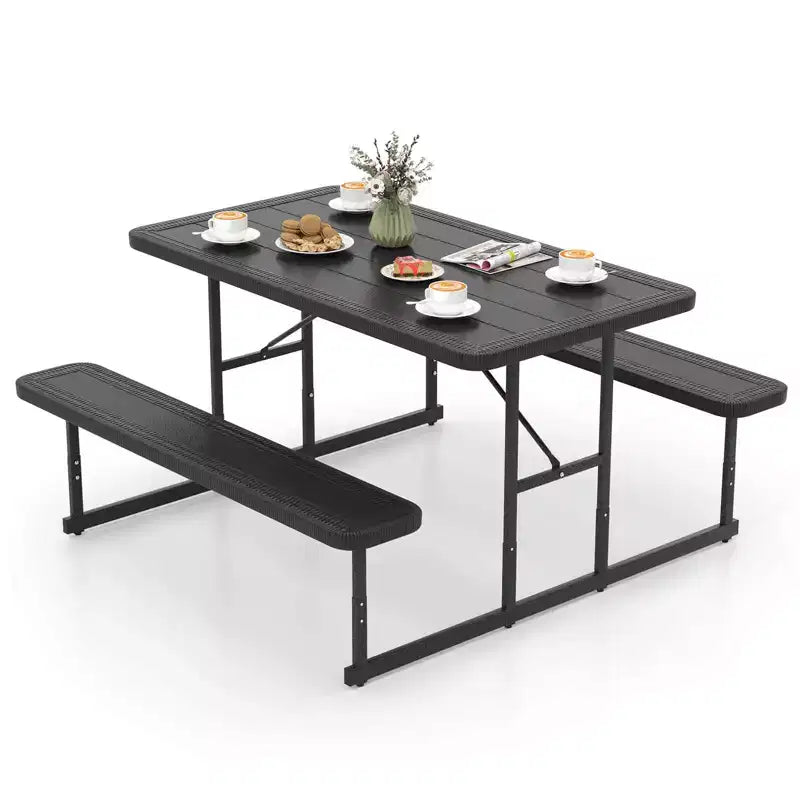 Costway Picnic Table Bench Set for 2-4 People Outdoor Rectangular Camping Dining Table Black/Gray/Green/White