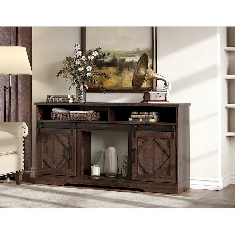 Farmhouse TV Stand for 65-70 Inch TV with 2 Sliding Barn Doors