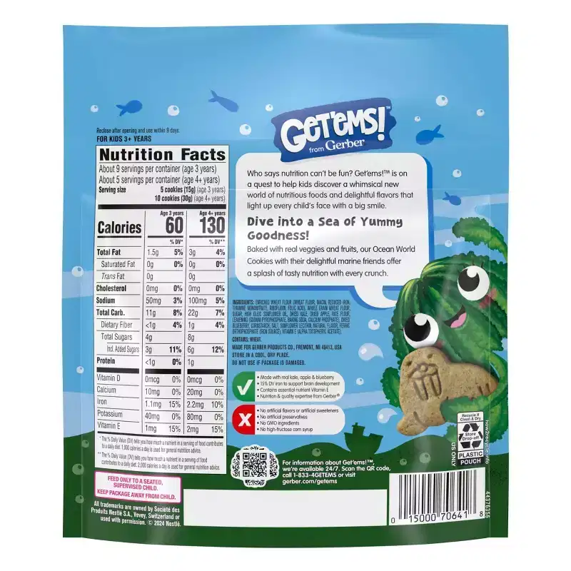 Get'ems! from Gerber Ocean World Kale Apple Blueberry Crackers Kids Lunch Snacks - 5oz: Whole Grain, No Synthetic Colors