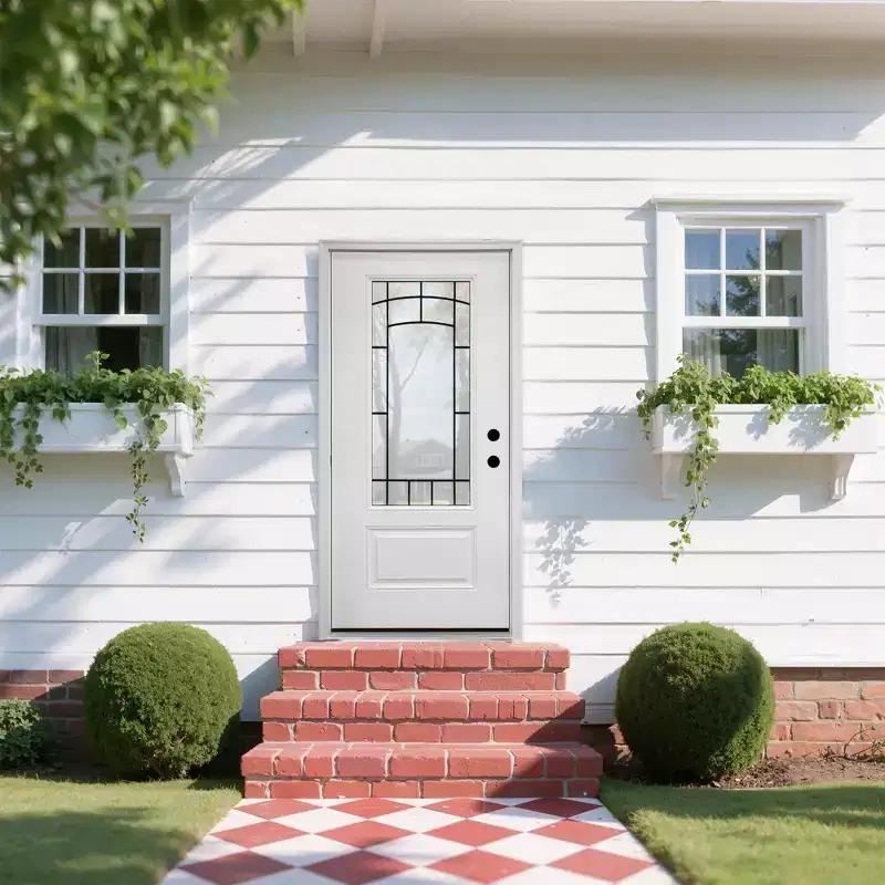 36 x 80 Smooth Fiberglass Entry Door with Brickmould, Vinyl Frame, Left Hand Inswing,White Primed Knock-Down Door