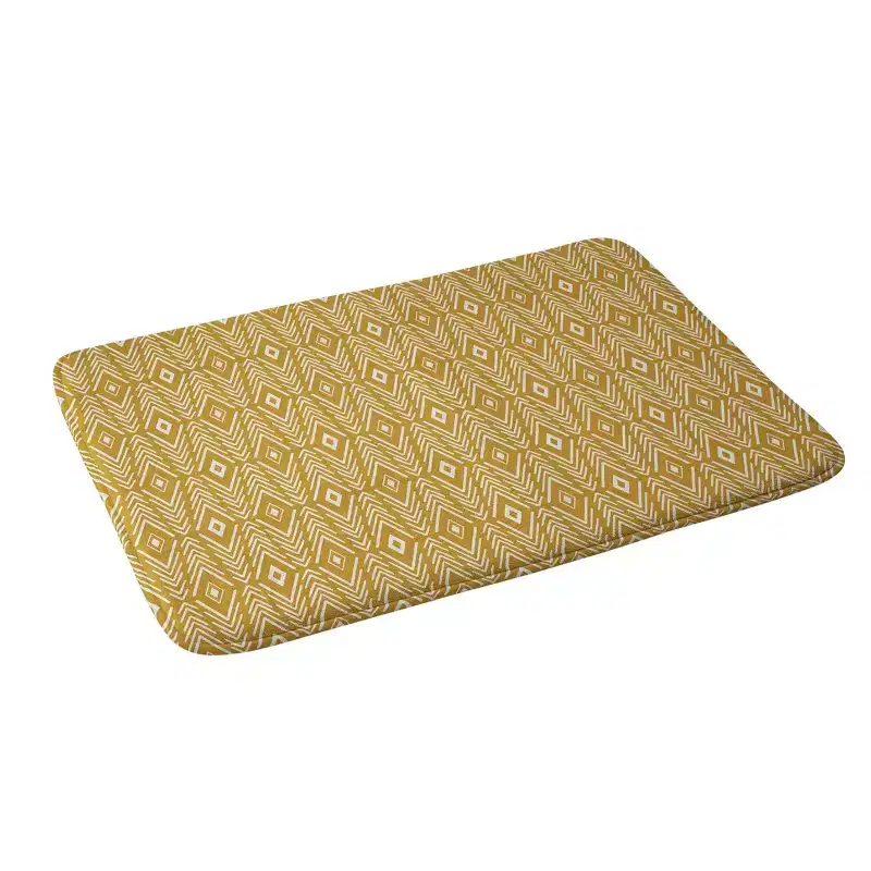 34"x21" Avenie Bohemian Diamonds Honey Memory Foam Bath Rug White - Deny Designs: Midweight Plush Abstract Rectangle