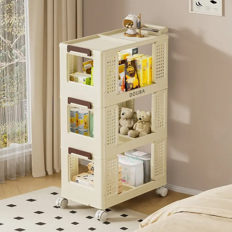 3-Tier Kitchen Storage Cart with Lockable Wheels