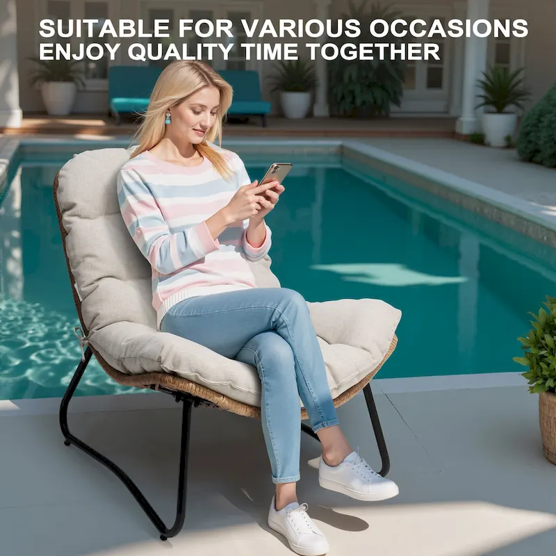 Fauteuils Papasan d'extérieur avec coussin, en rotin PE, confortables pour patio, avec table d'appoint
