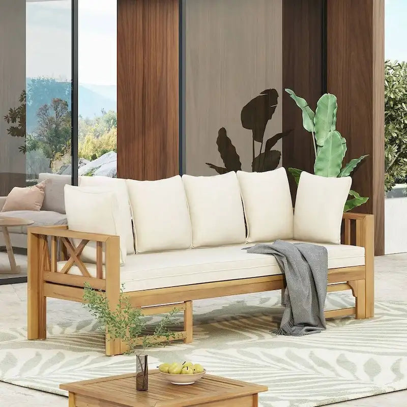 Outdoor Daybed Acacia Wood, Water-Resistant Cushions by Christopher Knight Home