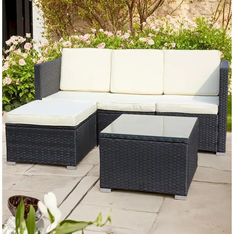 5-Piece Outdoor PE Rattan Sectional Sofa Set with Coffee Table and Waterproof Cushions