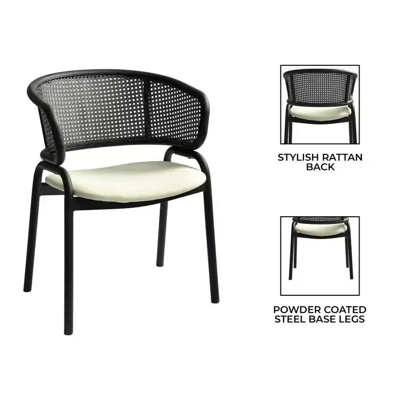 LeisureMod Ervilla Modern Dining Side Chair  Cozy Upholstered Accent Armchair with Black Iron Legs, Kitchen, Dining Room, Cafe, Restaurant Seating