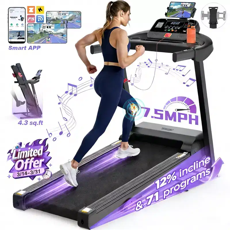Famistar 3.5HP Folding Treadmill with Smart Apps, LED Display and Bluetooth Speakers, Black