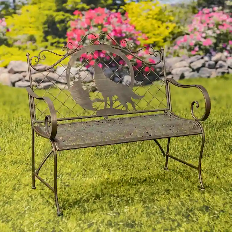 Classic Outdoor Bench with Howling Wolf & Moon Silhouette Gunnison - 43.7 L x 20.47 W x 40.94 H