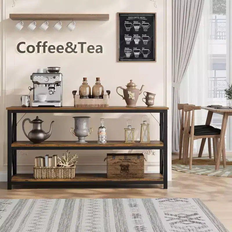 55 Long Console Table, 3-Tier Entryway Table, Sofa Table Behind Couch, Industrial Entry Table, Rectangular Sofa Table, for Hallway, Bedroom